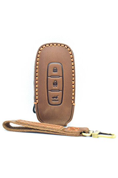 AUTOTOB Husa cheie 3 butoane Nissan Ariya, Qashqai, din piele naturala, maro