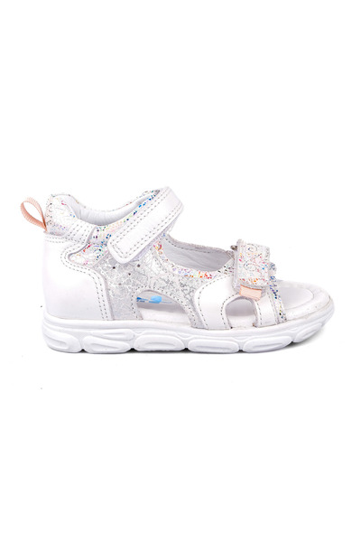OrtoPlus Deri Ortopedik Bebe Sandalet K OZ256 BEYAZ SİMLİ