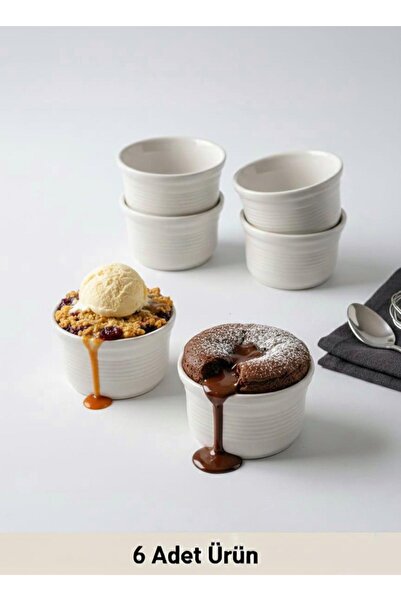 DCA SUPPLY STORE 6'lı Beyaz Porselen Sufle Kabı, Sosluk, Reçellik ve Çerezlik...