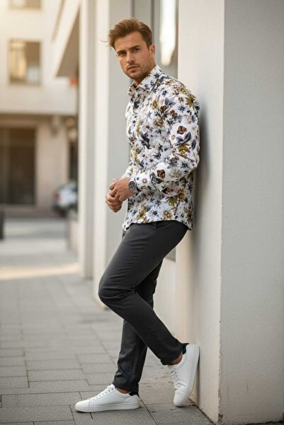 Louis Fabel Floral Patterned Long Sleeve Men's Shirt