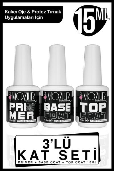 MOZIUR Primer Base Coat ve Top Coat 15 ml 3’lü Set