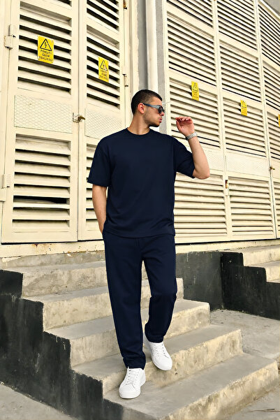 YAKAMEL Men's 2-Thread Oversize Tie-Waist Summer Short Sleeve Track Suit