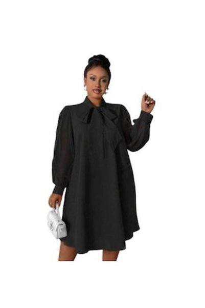 OEM Rochie cu fundă, neelastică, 3XL-4XL, neagră