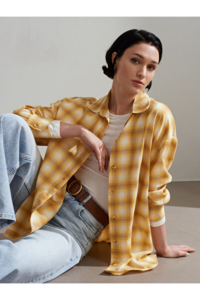 Dilvin 50538 Wool Blend Oversize Shirt-Yellow