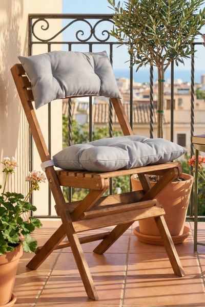 Reyo Bysay Vernikli Puf Minderli Ahşap Katlanabilir Bahçe Mutfak Balkon Teras...