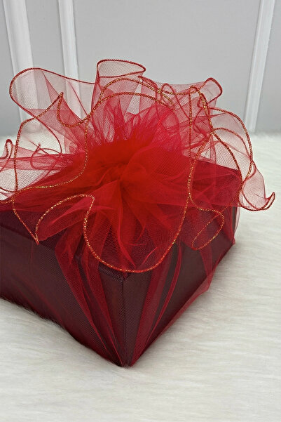 ZEYMERADE تول أحمر مزخرف بحواف ذهبية، حقيبة هدايا للعروس والعريس لحفلات الخطو...