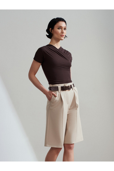 Dilvin 72271 Kemerli Yüksek Bel Bermuda-Taş