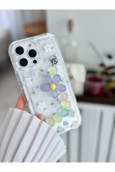 Go Aksesuar Iphone 16 Promax Uyumlu Tutacaklı Mavi Çiçek Tasarımlı Oyuncaklı ...