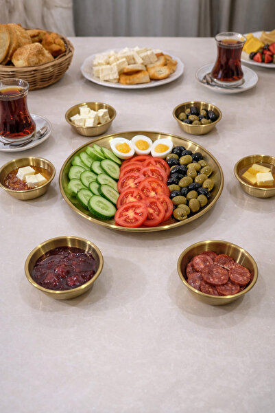 MİMOZA PARK 7 Piece Gold 304 Stainless Steel Breakfast Set - Sauce Bowl, Snac...