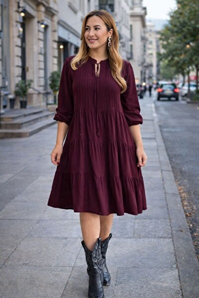 AYASOFYA OTANTIK Women's Burgundy Lace Detailed Patched Collar Plain Pattern ...