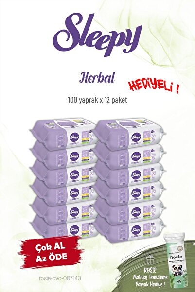 Sleepy مجموعة من 12 منشفة للعناية الشخصية بالأعشاب 100 قطعة وروزي