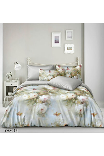 FIONNA.RO Premium Satin Bed Linen 4 Pieces With Stretchy - Grey With Flowers