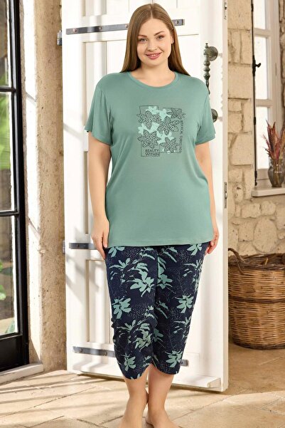 Aydoğan Women's Inci Large Size Mint Capri Pajama Set 0387