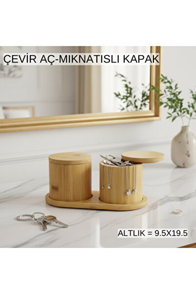 EVİST Natural Bamboo Double Spice Rack and Presentation Mat Set with Magnetic...