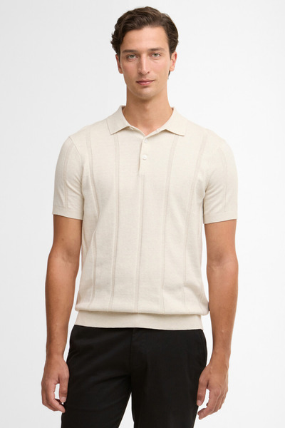 Barbour Wellburn Knitted Triko Polo Yaka BE72 Oatmeal