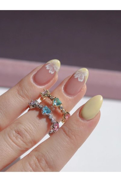 LooRen Butik Colorful Stone Heart Design Adjustable Women's Ring Lrn015