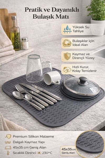 m memita Premium Silikon Bulaşık Kurutma Matı 45x35 cm – Kaymaz & Isıya Dayan...