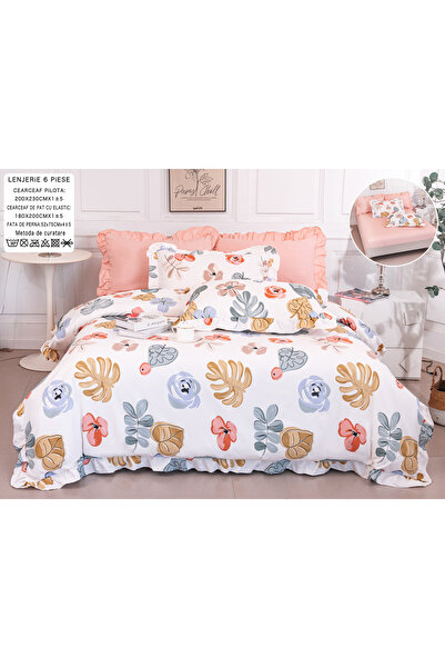 FIONNA.RO Lenjerie Din Bumbac Tip Finet 6 Piese Cu Elastic Model Volanas - Co...