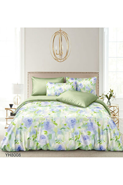 FIONNA.RO Premium Satin Bed Linen 4 Pieces with Stretchy - Light Green with F...