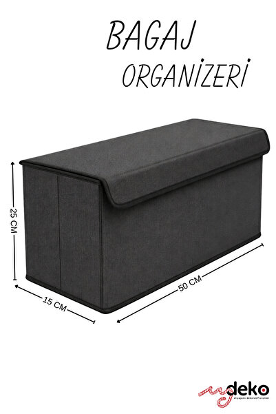 mydeko Antrasit Oto Bagaj Organizer 50x25x15 Kapaklı Cırtlı Katlanabilir Araç Düzenleyici