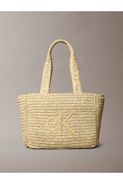 Calvin Klein Kadın Bold CK Raffia Orta Tote Çanta