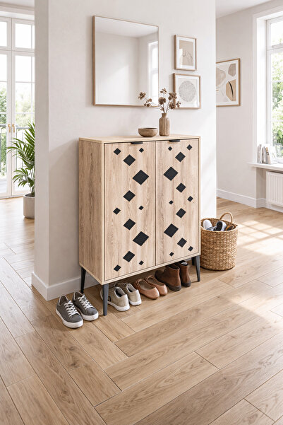 N.zone Modern shoe cabinet “Geo Wood Elite” – WOWHOME WHM 1170 (75×33×94 cm)