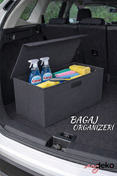 mydeko Antrasit Oto Bagaj Organizer 50x25x15 Kapaklı Cırtlı Katlanabilir Araç...