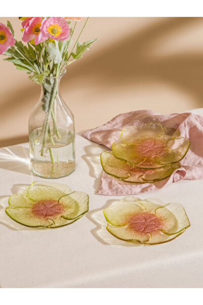 LC Waikiki Rmz Gi̇yi̇m Farkiyla Flower Figured Glass Cake Plate Set of 4 19 cm