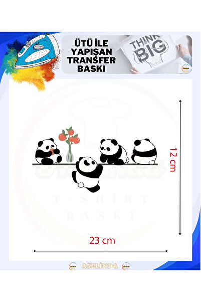 ASELİNDA Sevimli Panda desenli Ütü İle Yapışan Dtf Transfer Tekstil Baskı Kağıdı
