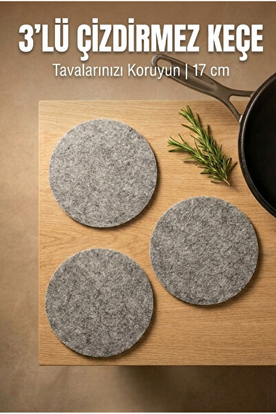YUNUSOĞLU HOME 3 Parça Yuvarlak Keçe Tencere Tava Koruyucu 17 cm Çizik Önleyi...