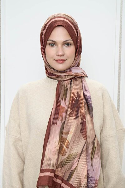 Modakaşmir Line Flower Pattern Bamboo Shawl