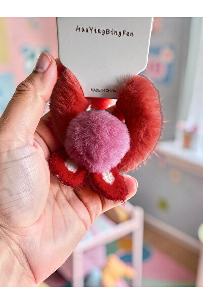 Xui Nar Çiçeği Rengi Peluş Tavşan Kulak Detaylı Simit Toka/Çocuk&Bebek Toka