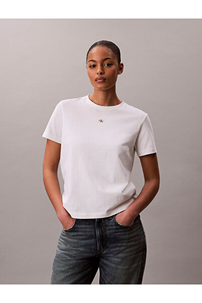 Calvin Klein Kadın SS Regular Fit Woven Label T-shirt