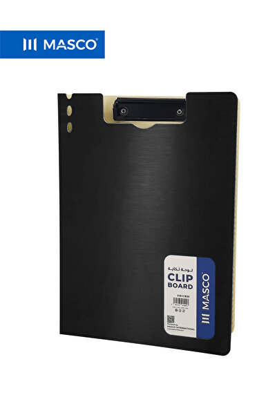 MASCO ملف A4 من الورق المقوى مع مشبك معدني قوي، أسود