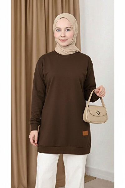 unika boutique Women's Crew Neck Hijab Slit Embroidered Tunic Sweatshirt