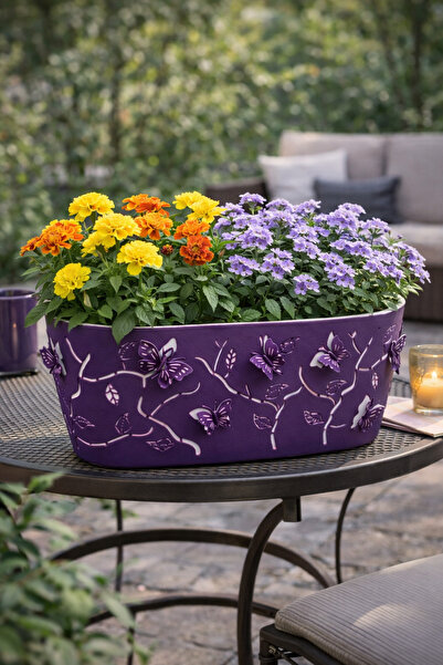Binbirreyon 3 Boyutlu Balkon Saksı Oval Kelebek 29x16x15cm Renkli AH095R