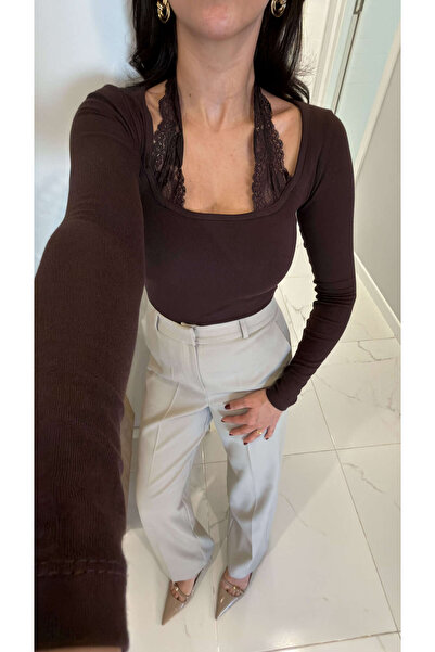 BİRCANÇİL Jissa Brown Halter Neck Lace Blouse