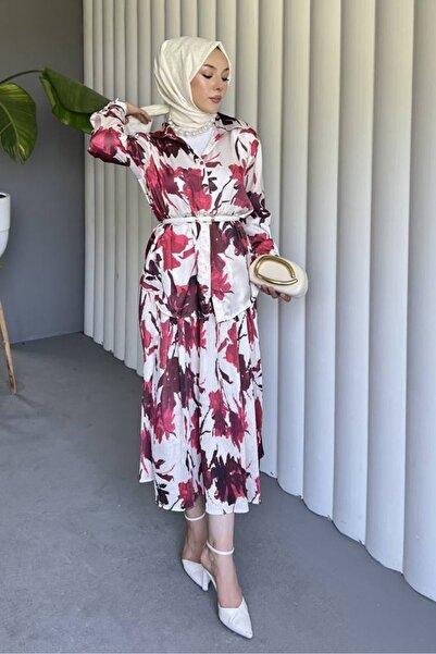 Bestenur Pleated Skirt Satin Double Set 1693