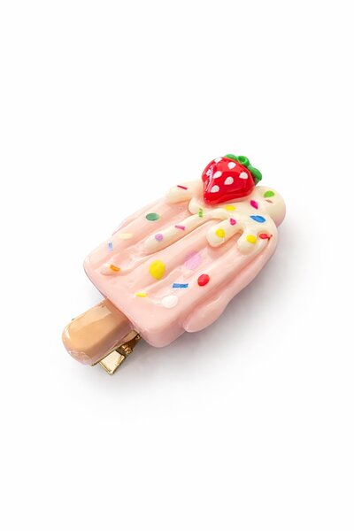 TAKIŞTIR Bočna kopča u obliku sladoleda roze boje