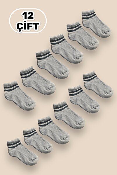 Esinti 12 Pairs Women's Ankle Length Cotton Striped Gray Booties Socks Set