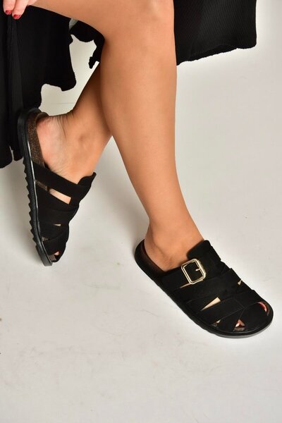 Fox Shoes Y250506002 Black Suede Closed-Front Women's Slippers