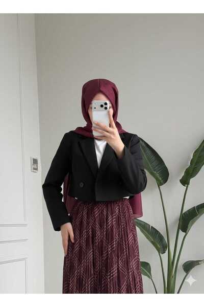 MİREL BUTİK Women's Double Breasted Crop Blazer Jacket