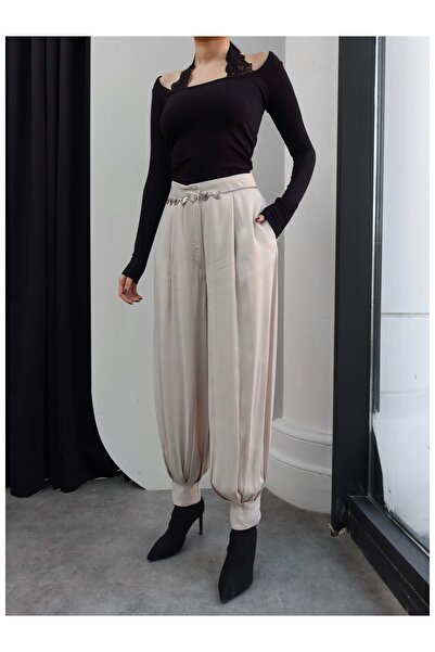 ESRAHELVACI Pantaloni shalwar plisați din satin