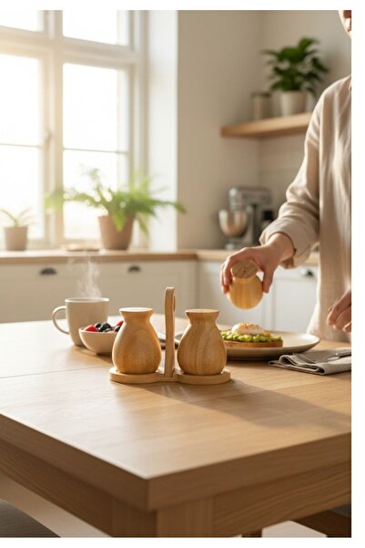 Trendylife Salt and Pepper Shakers with Bamboo Stand - 3-Piece Tabletop Salt ...