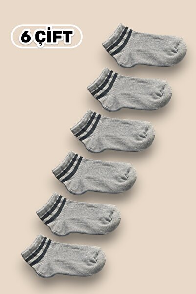 Esinti 6 Pairs Women's Ankle Length Cotton Striped Gray Booties Socks Set