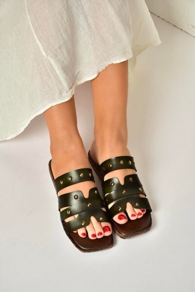 Fox Shoes Y390755203 Green Genuine Leather Women's Slippers