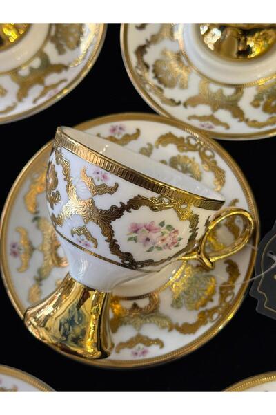 LOKMAN ZÜCCACİYE SHOWROOM طقم فناجين قهوة من البورسلين مطلي بالذهب من ACAR لـ...