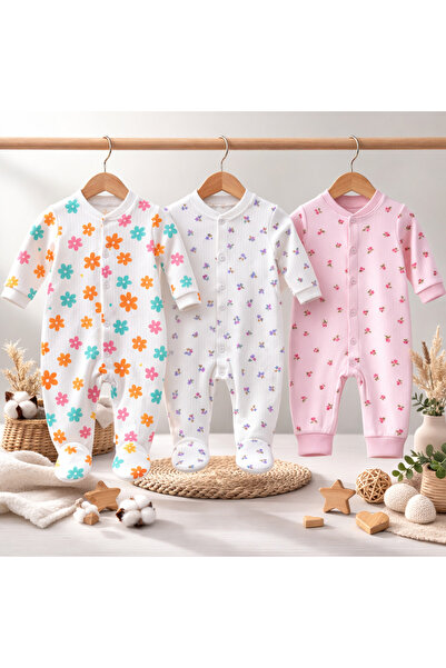 MYZİ STORE Baby Girl Floral Patterned 3-Piece Set with 2 Booties and 1 Bootie...