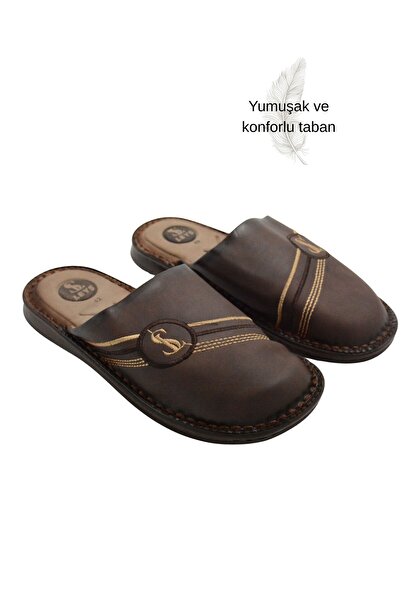 BGL Men's Dark Brown Orthopedic House Slippers – Embroidered Casual Comfortab...