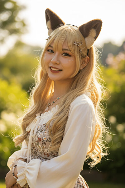 TAKIŞTIR Kahve Renk Kulak Figürlü Peluş Taç